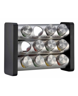 Suport pentru 12 condimente, inox si lemn, negru - KUCHENPROFI